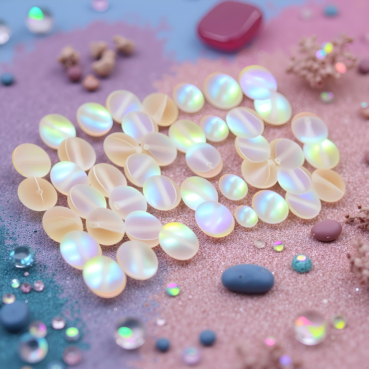 100Pcs 8mm Matte Crystal Glass Beads Mermaid Aurora Beads Moonstone Beads Bead Assortments for Jewelry Making Arts, Crafts