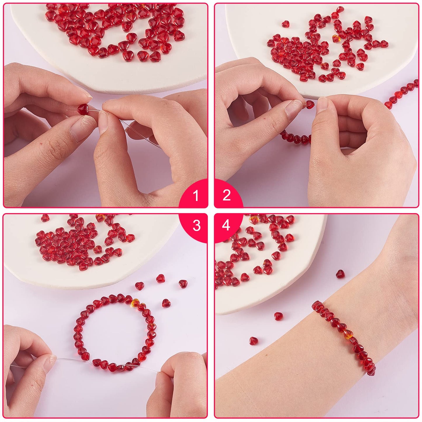UR URLIFEHALL 100 Pcs Imitation Jade Glass Beads Heart Shape Crystal Spacer Beads for DIY Crafts Jewelry Making