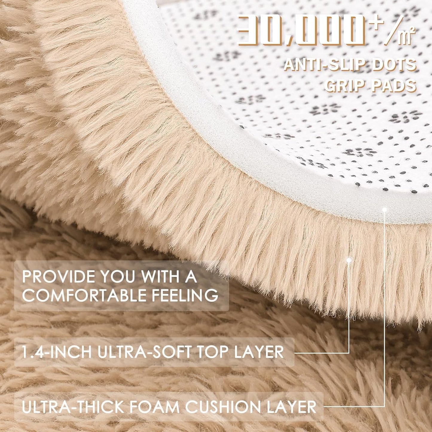OLANLY Large Area Rug - Soft Fluffy Shaggy Carpet for Living Room & Bedroom | 7x7 ft, Beige