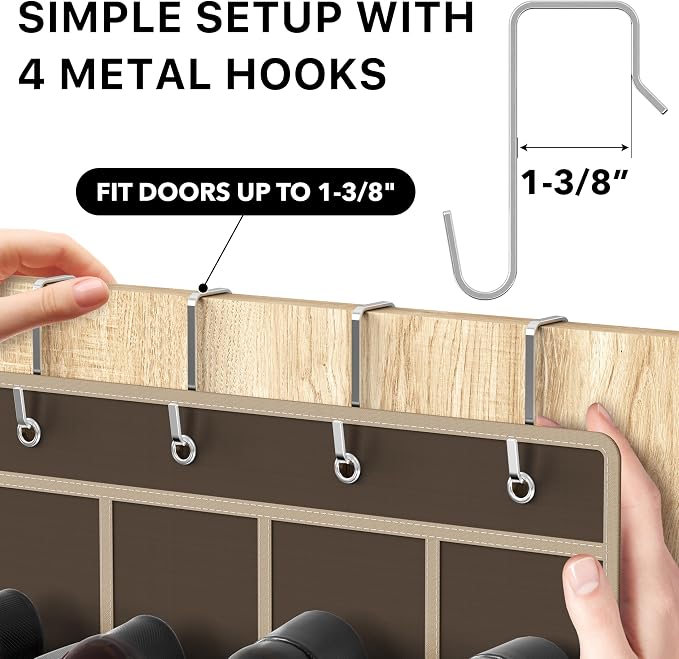 Simple Houseware 24 Pockets - Crystal Clear Over The Door Hanging Shoe Organizer, Brown (64'' x 19'')