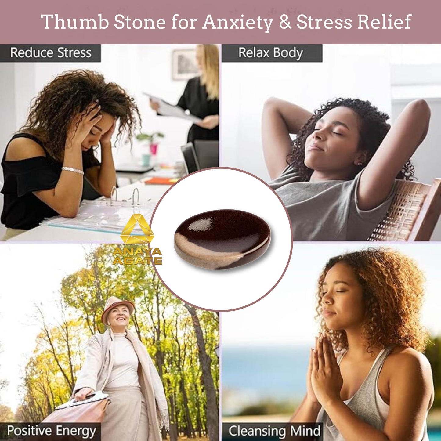 Anaya Agate Narmada Shiva Lingam Worry Stones Certified Crystal Thumb Worry Stone for Anguish Relaxing & Soothing Balance Stones for Meditation Stress Relief Crystals and Healing Stones for Men Women