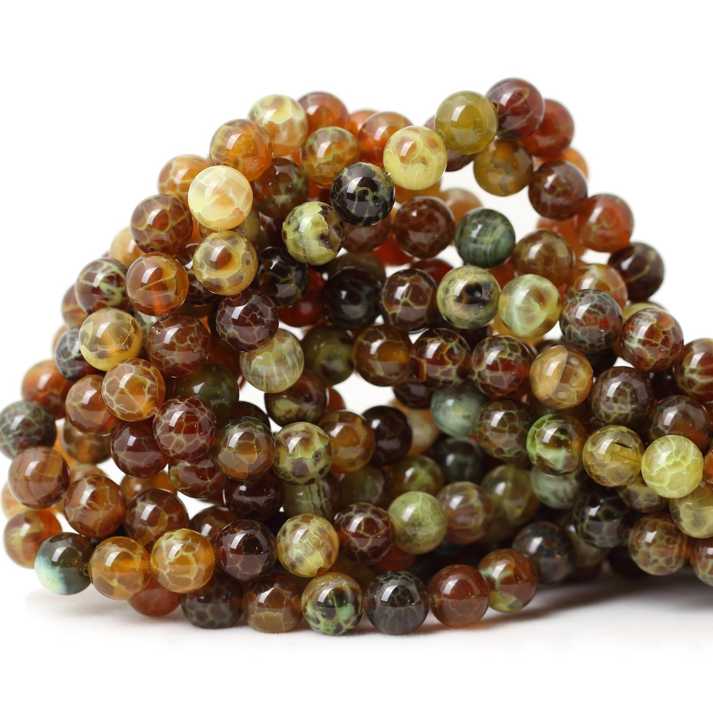 CHEAVIAN 45PCS 8mm Antique Style Dragon Vein Agate Gemstone Round Loose Beads for Jewelry Making