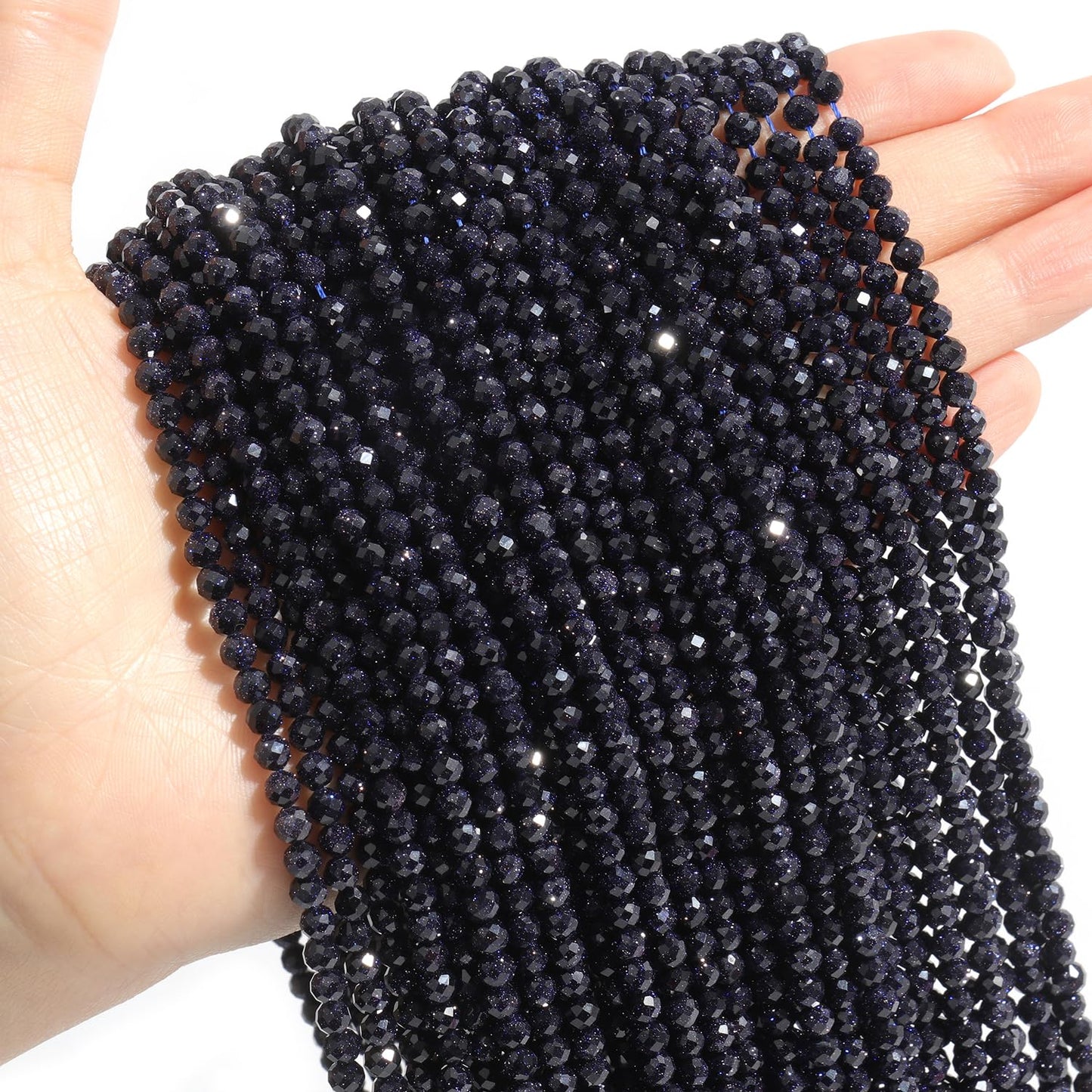 Song Xi 90pcs 4mm Natural Blue Sandstone Gemstone Beads Faceted Round Loose Stone Beads for Jewelry Making