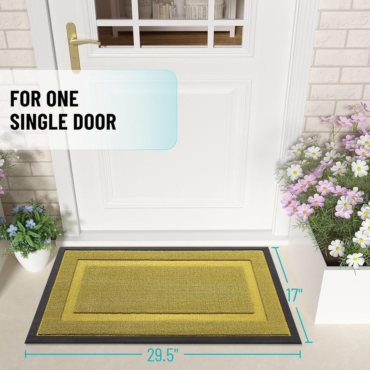 OLANLY Indoor Outdoor Doormat - Waterproof All-Season Entrance Mat, Sturdy Natural Rubber, 35x23, Lime Green