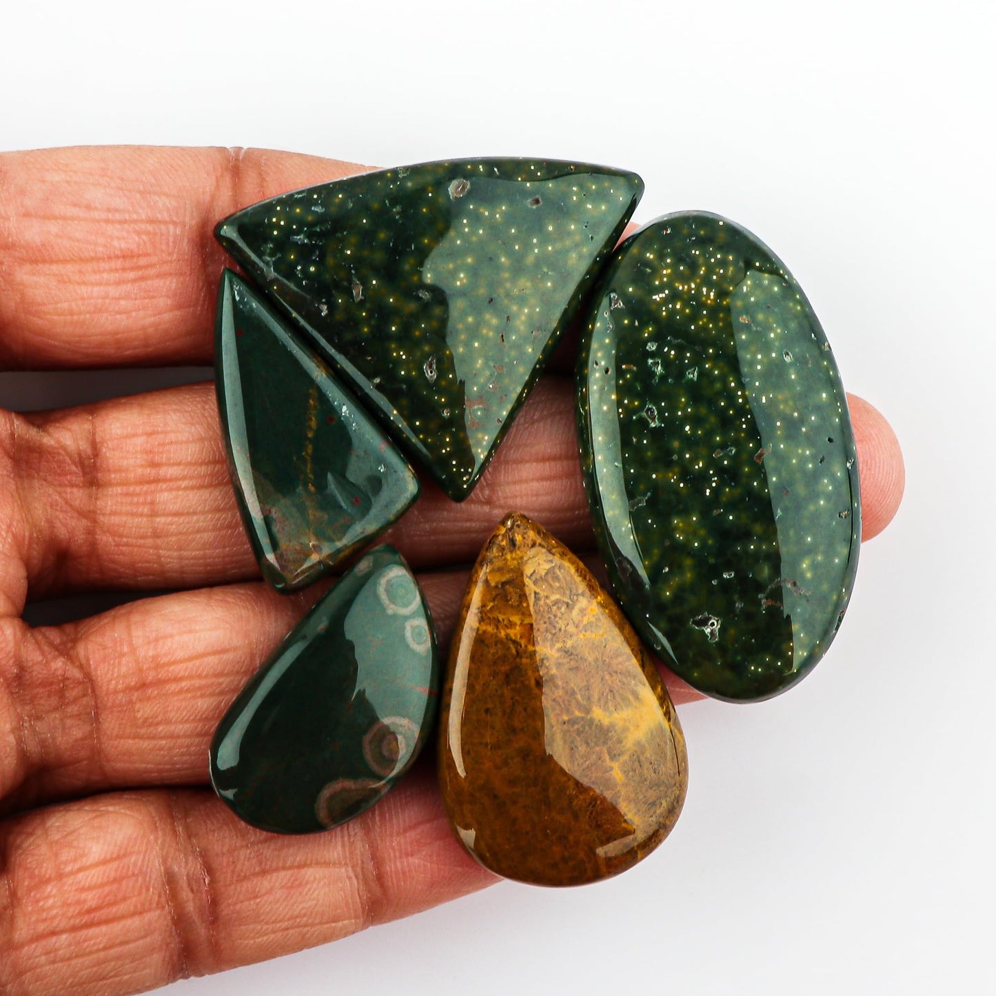 CRYSTALIS 5pcs, 20mm+ Natural Ocean Jasper Loose Gemstone Wholesale Bulk Cabochons Jewelry Making Supply, Chakra & Healing Polished Stones, Wire Wrapping, DIY, Gem Collection