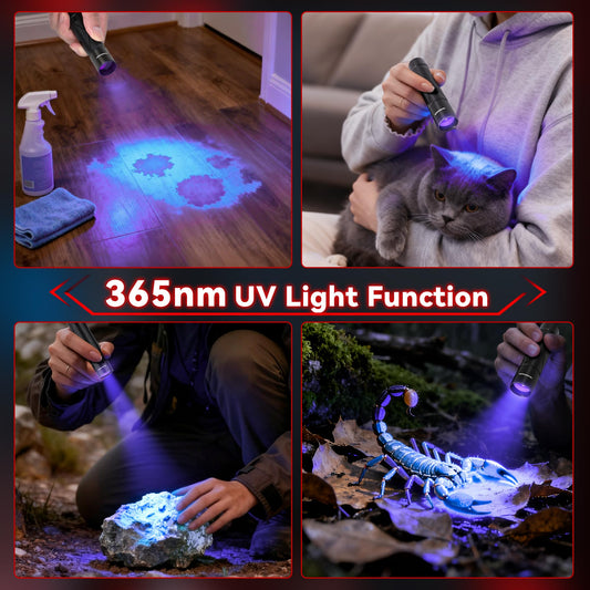 AUDERWIN G5 Rechargeable Flashlights 10000 High Lumens, EDC Flashlight with 365nm Black Light UV Flashlight & Laser Pointer for Emergency Detection Camping, Multifunctional 2-in-1 Set Gifts for Men