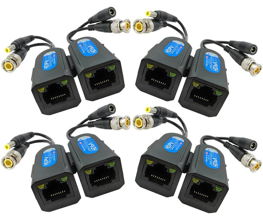 RJ45 4 8MP Cat5e/Cat6 (400ft) Chipset BNC to Video Balun with Power - Pair Ground Loop Isolated Weatherproof Adapter |