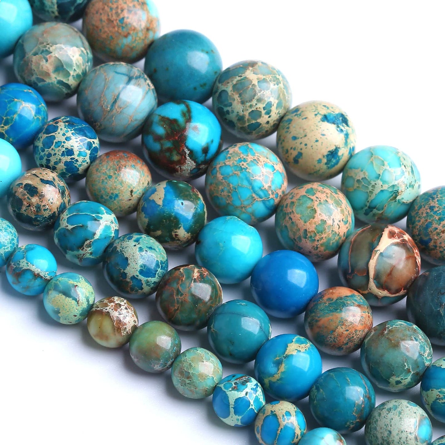 6MM 60PCS Natural Stone Blue Sea Sediment Impression Jade Spacer Loose Beads for Jewelry Making DIY Bracelet Necklace