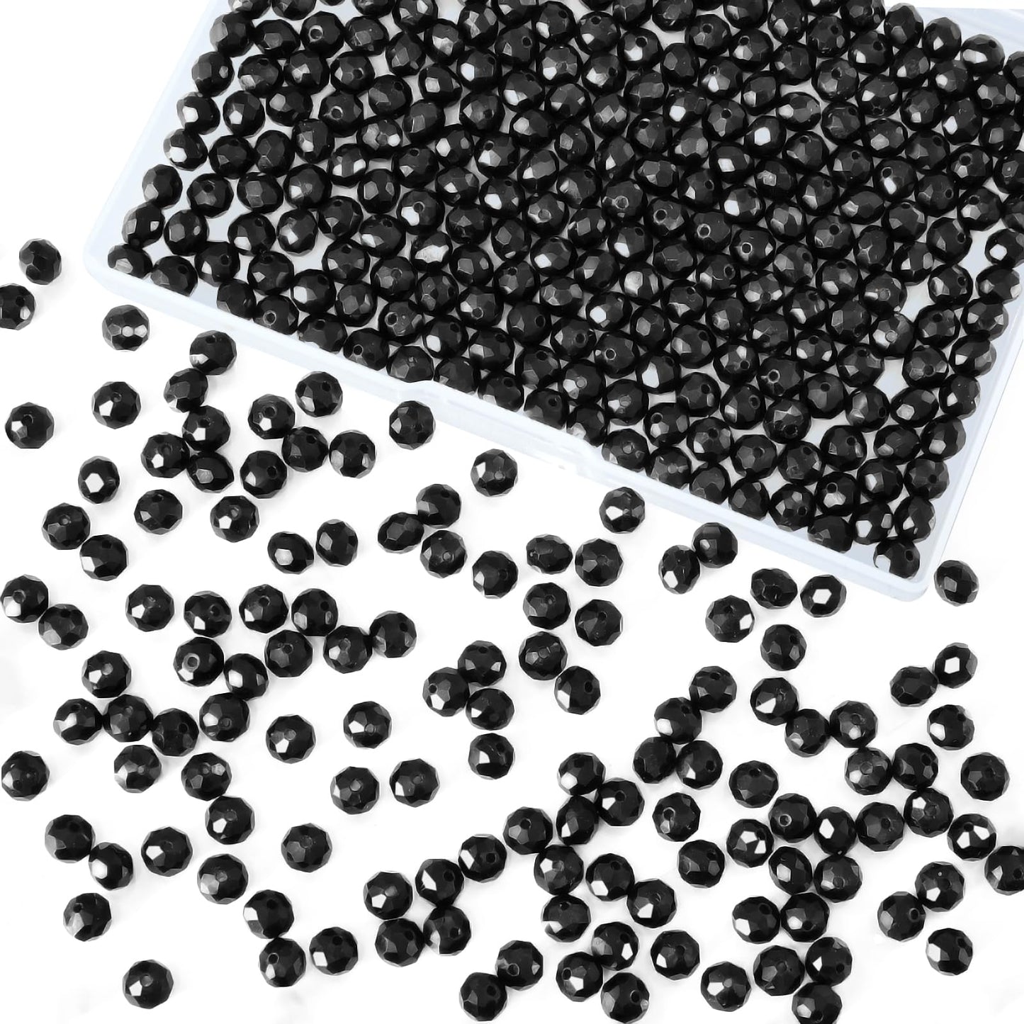 Laopottbeads 460Pcs 8mm Crystal Glass Beads for Jewelry Making Beads for Bracelets Necklace Pendants Making Supplies(Black)