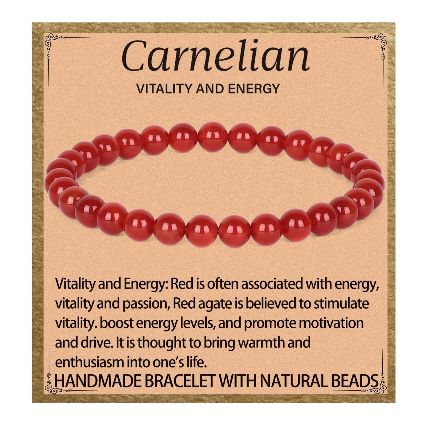 LPBeads Handmade Natural Gemstone Stretch Elastic 6m Carnelian Bracelet Healing Crystal Round Stone Beads Jewelry Gifts for Women Men