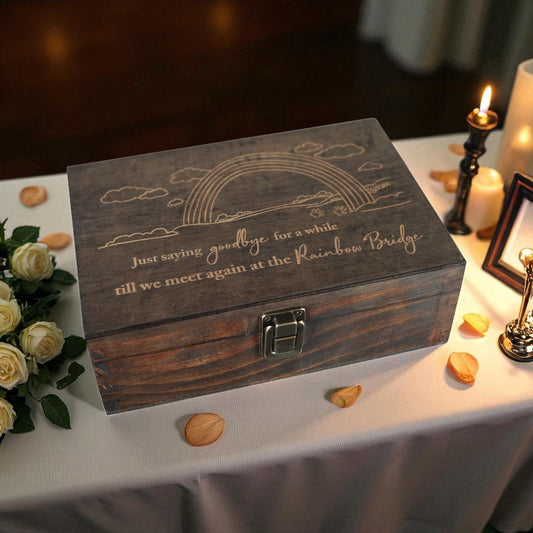 Engraved Pet Memory Box – Wooden Keepsake Box for Dog or Cat Remembrance – Pet Loss Gift – Medium Size – Dark Walnut Finish – 8.5 x 6 x 3 in