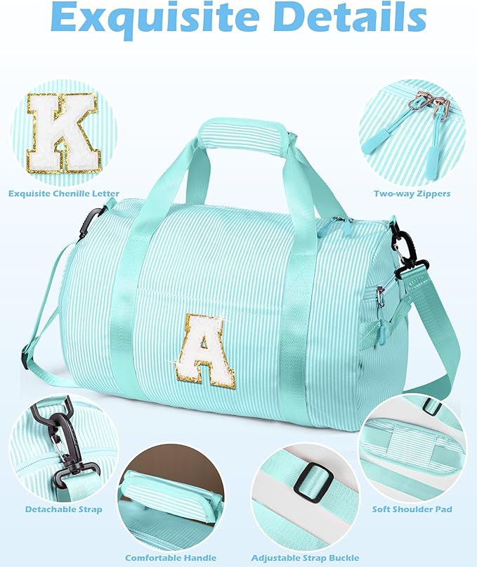 Daughter Birthday Gift from Mom, Girl Gym Bag, Kids Initial Overnight Duffel Bags with Shoe Compartment, Personalized Travel Bag with Makeup Pouch, Teen Girl Gifts Trendy Stuff (Letter P)