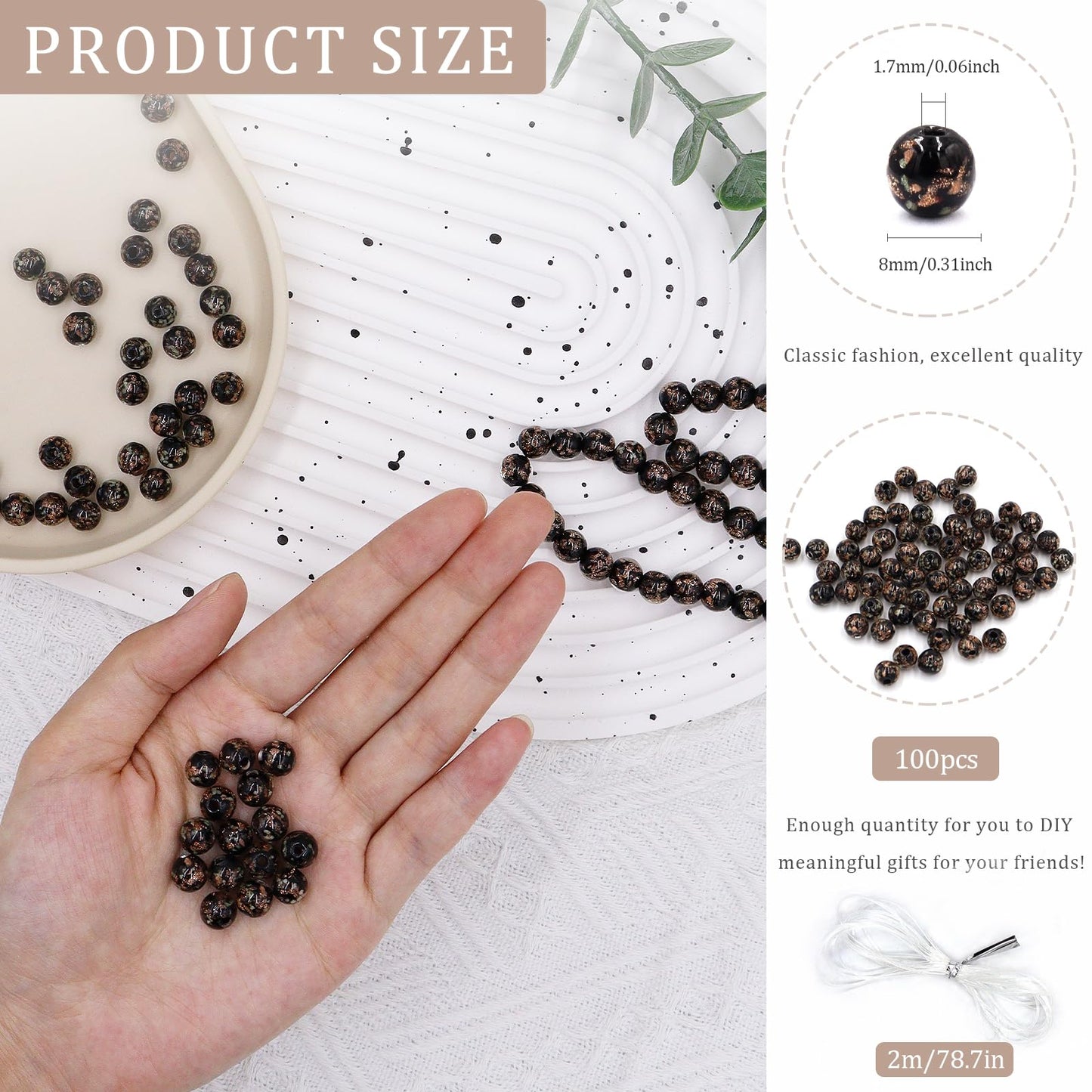 100 Pieces 8mm Black BeadsTransparent Glass Beads, Small Round Matte Sea Glass Beads for Jewelry Making, Earring Spacer Beads,DIY Crafts Bracelets Necklaces Earrings