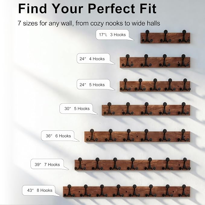 SKOLOO 24-Inch Walnut Wood Coat Rack Wall Mount with 5 Triple Hooks - Ideal for Family Entrances, Classrooms, and Pet Supplies Storage - Perfect Coat Hooks for Wall