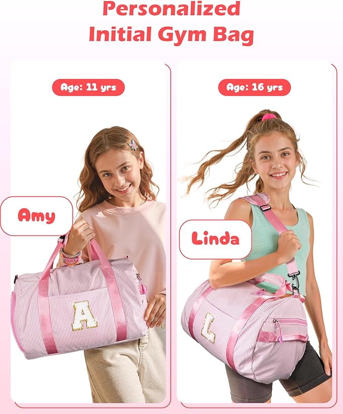 Dance Recital Gifts for Girls, Girl Gym Bag, Kids Initial Overnight Duffel Bags with Shoe Compartment, Personalized Travel Bag with Makeup Pouch, Gift for 5 6 7 8 9 Year Old Kid (Letter G)