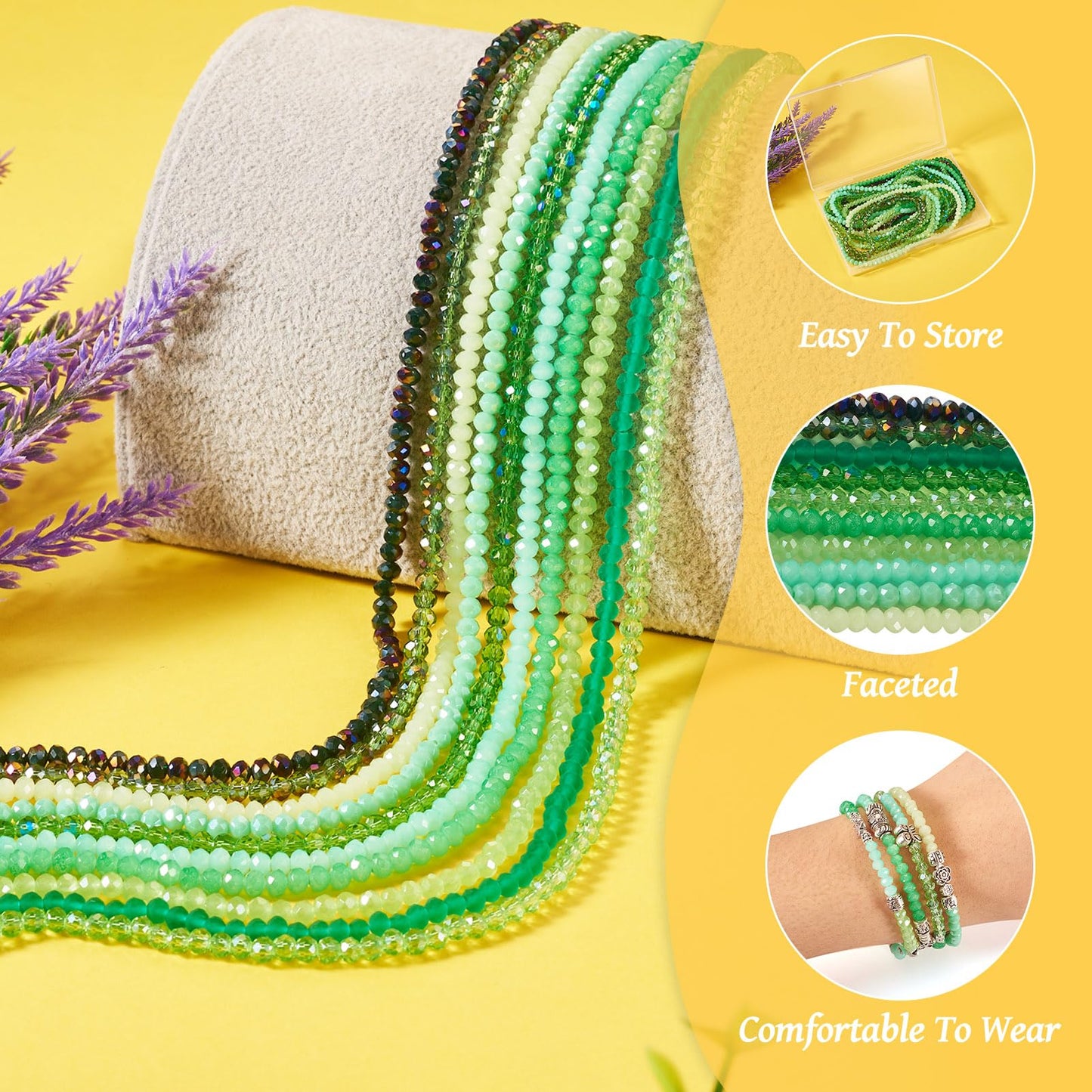 Elecrelive 10 Stands Faceted Rondelle Glass Beads 4mm Crystal Spacer Beads Green Color Loose Beads for DIY Beading Bracelets Necklaces Earrings Jewelry Craft Making
