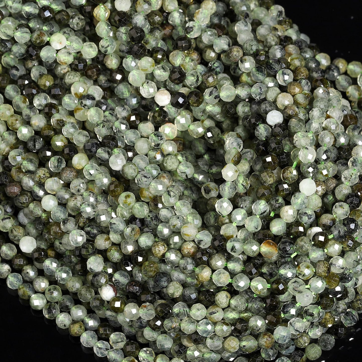 Song Xi 90pcs 4mm Natural Prehnite Gemstone Beads Faceted Round Loose Stone Beads for Jewelry Making