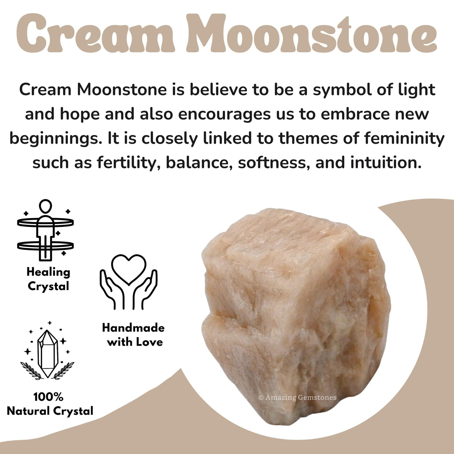 Amazing Gemstone Cream Moonstone Raw Crystals and Healing Stones, Natural Rocks for Tumbling - DIY Raw Stones and Crystals, 2 Pieces