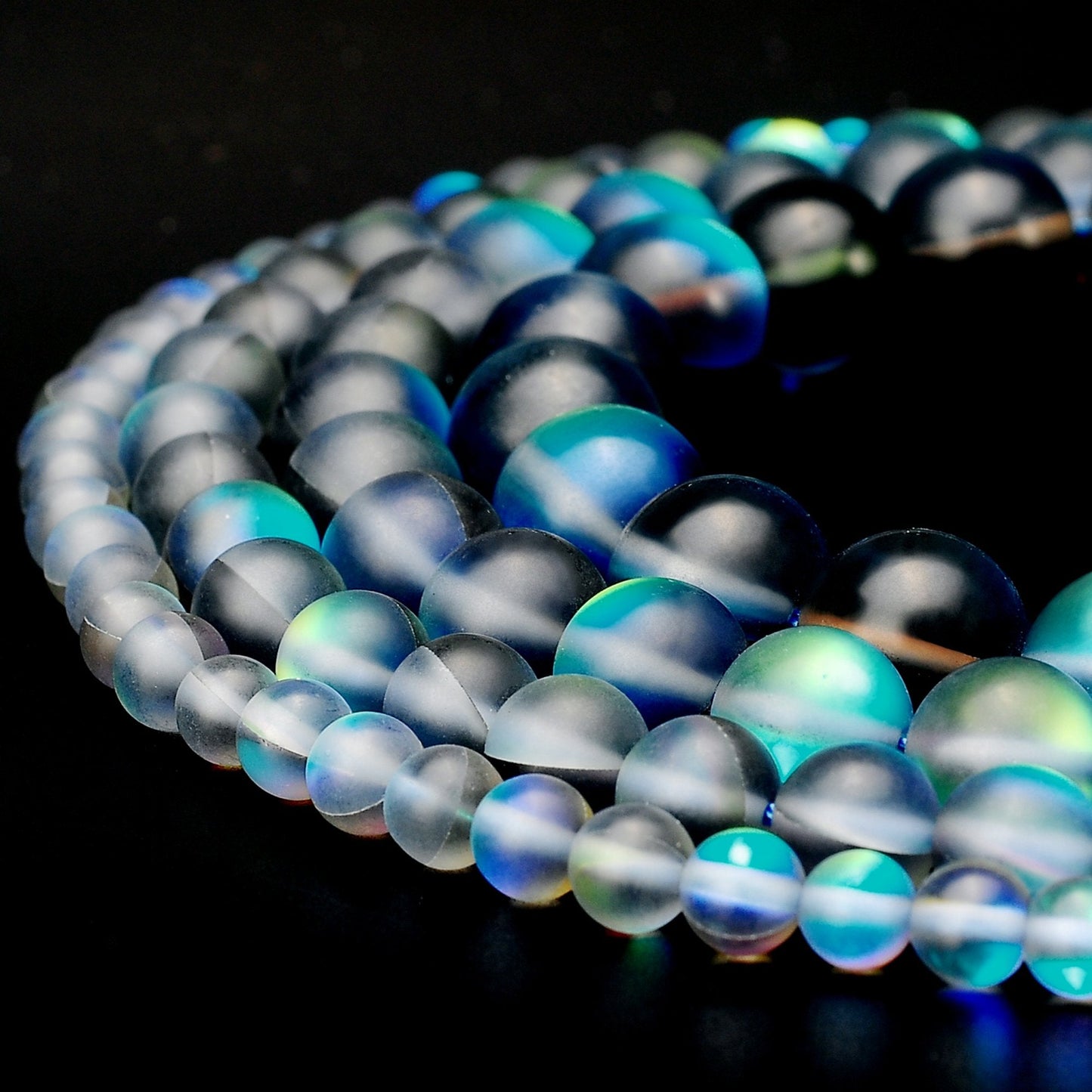 RUBYCA 10mm Round Moonstone Matte Crystal Glass Beads Aura for Jewelry Making Grey, 1 Strand
