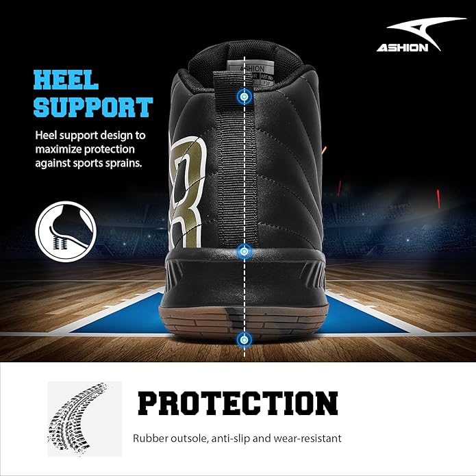 ASHION Mens Basketball Shoes High Top Streetball Lightweight Outdoor Sneakers Cushioning Shoes for Sport Athletic Fitness