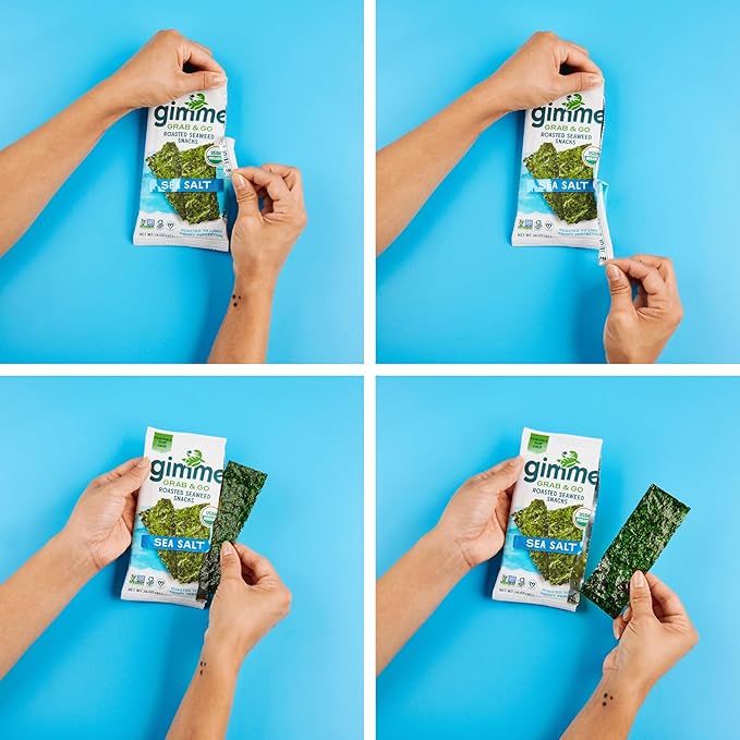 Gimme Seaweed Grab & Go Organic Premium Roasted Seaweed Snacks, Teriyaki, 5 Count Trayless, Keto, Vegan, Gluten-Free, Source of Omega3s and Iodine, Healthy On-The-Go Snack for Kids and Adults