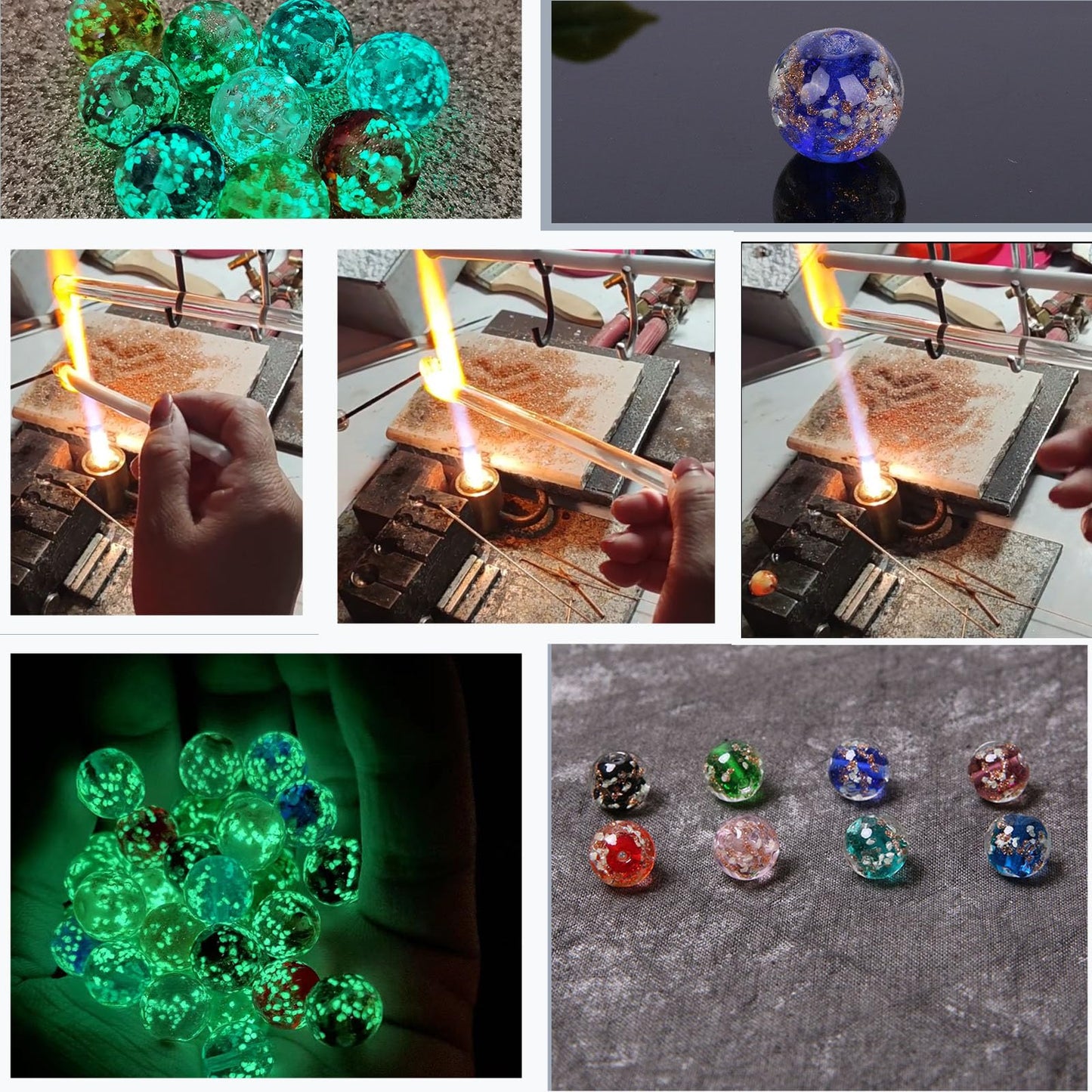 200 PCS 8mm Glow in The Dark Beads Bulk Round Luminous Glass Beads with Holes for Jewelry Making Bracelets Earrings Necklace Glow Loose Spacer Ball Bead DIY Craft Kit (Blue)