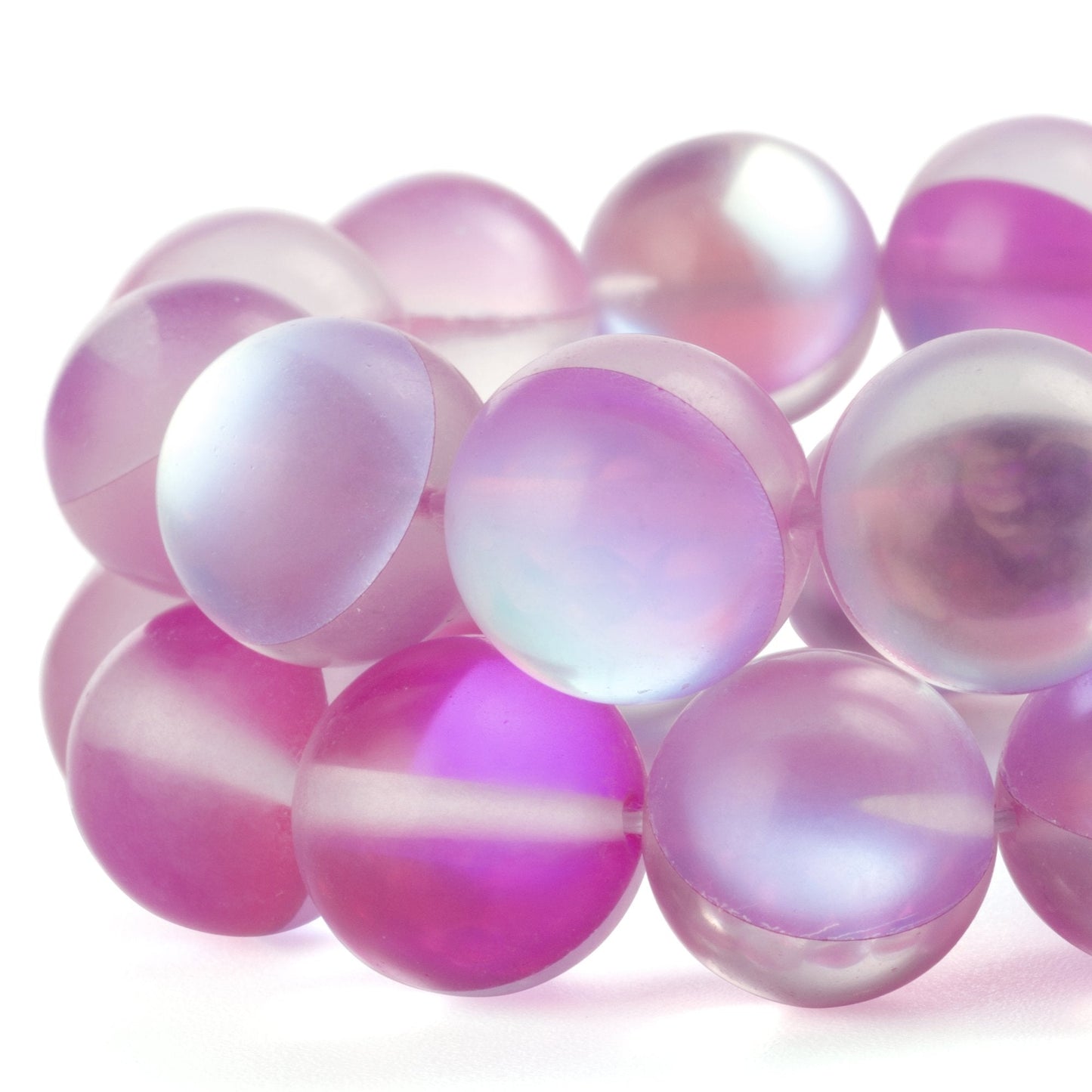 RUBYCA 12mm Round Moonstone Matte Crystal Glass Beads Aura for Jewelry Making Pink, 1 Strand