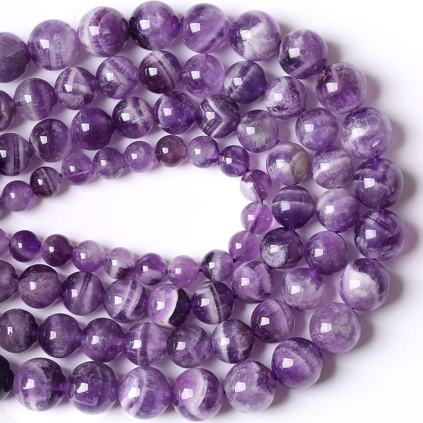 8MM 45PCS Purple Amethyst Dream Lace Beads Natural Quartz Crystal Stone Loose Beads for Jewelry Making DIY Bracelet Grade A+ 15 inches Strand