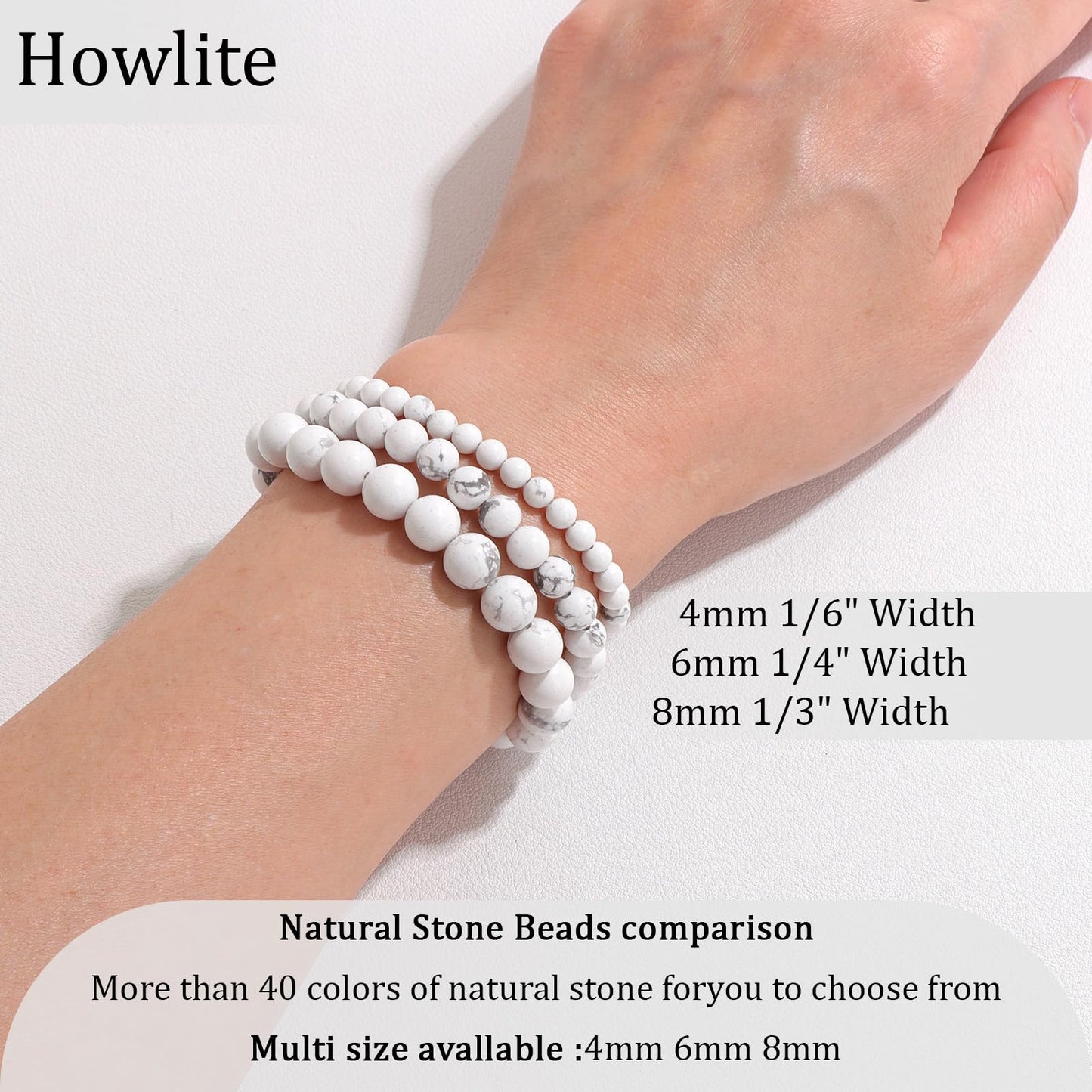 Vinswet Healing Crystal Bracelets for Women Men 6mm Howlite Natural Stone Beaded Stretch Bracelet Handmade Gemstone Reiki Spiritual Jewelry Gifts