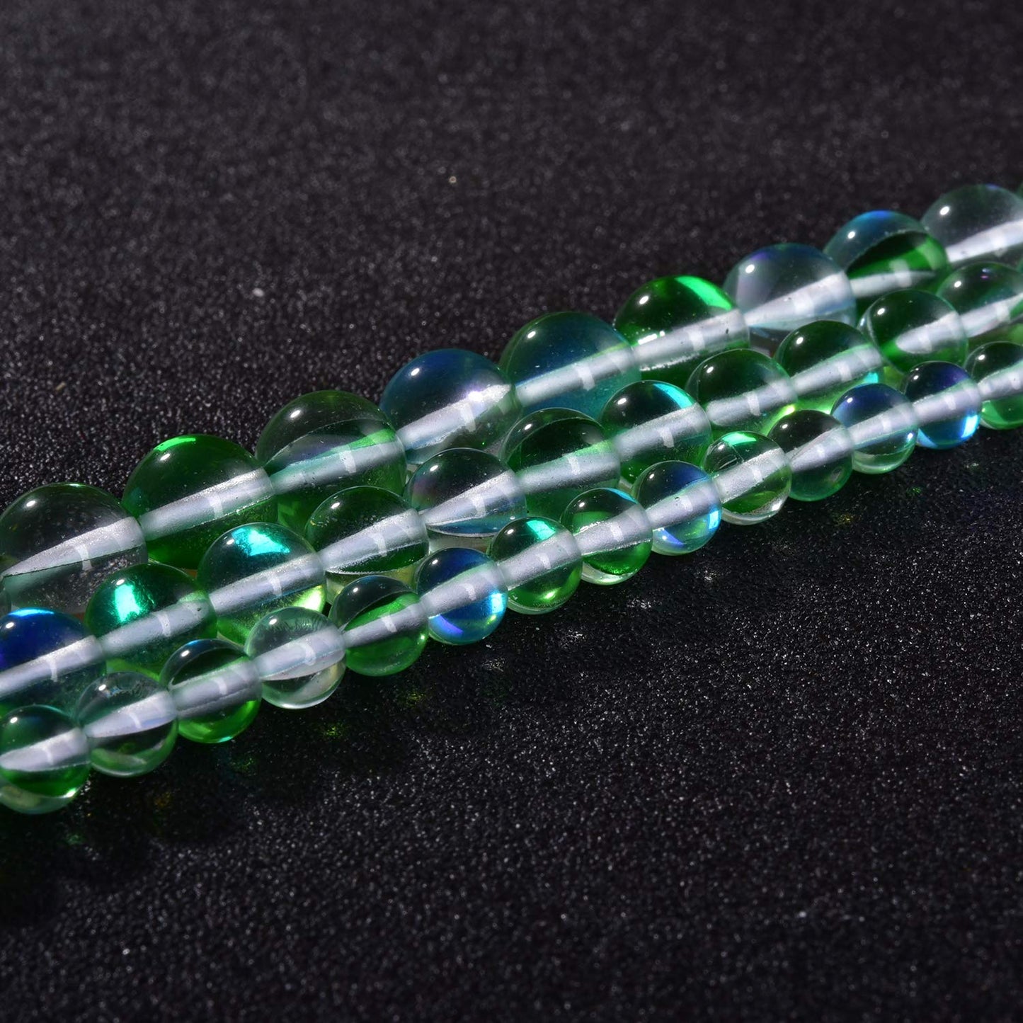 Asingeloo 48PCS 8mm Green Angel Aura Round Gemstones Polished Mermaid Aura Moonstone Bead Smooth Stone Loose Beads Crystal Quartz for DIY Jewelry Making 1 Strand 15”