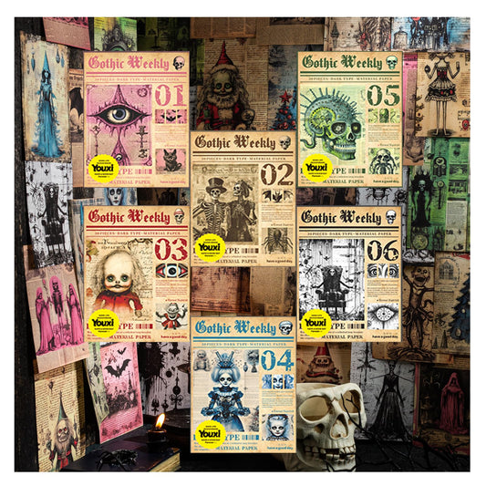 RVlensJoy Gothic Weekly collection Paper Pack for Scrapbook Kit, Vintage Dark Type Material, Decoupage Paper for Journaling Supplies, Journaling,Multi-Color Designs for Wall Decor
