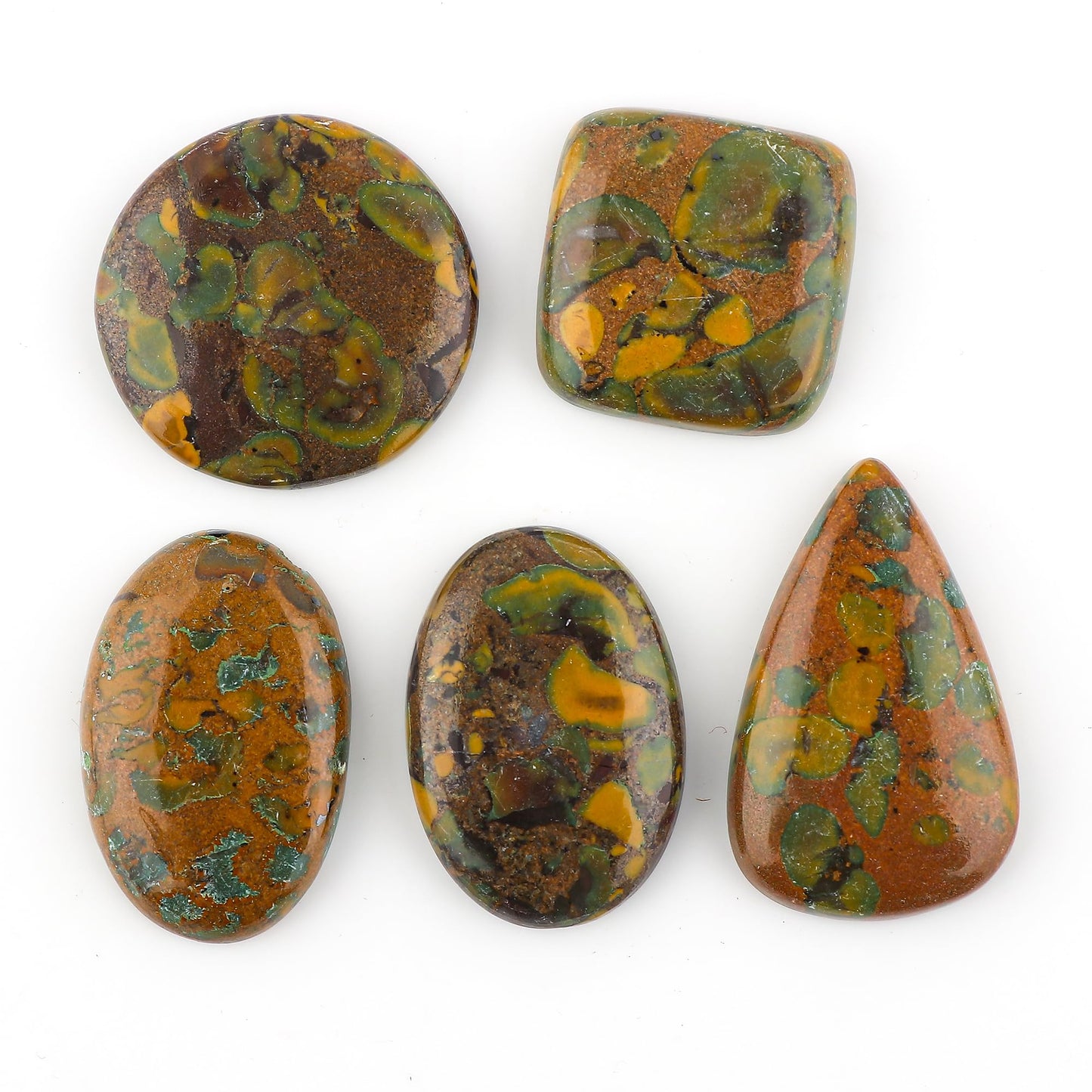 CRYSTALINES 5pcs, Wholesale Fruit Jasper Cabochons, Natural Polished Gemstones, Bulk Crystals Supplies, Loose Stones, DIY Craft-Jewelry Making, Wire Wrapping, Gem Collection