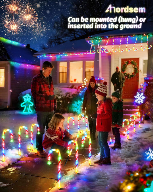 Anordsem Solar Christmas Decorations Outdoor: 21" Candy Cane Lights with Star 12 Pack - Waterproof LED 8 Colorful Lighting Models for Yard Pathway Xmas Decor - 2026 New Year Gifts for Homeowners