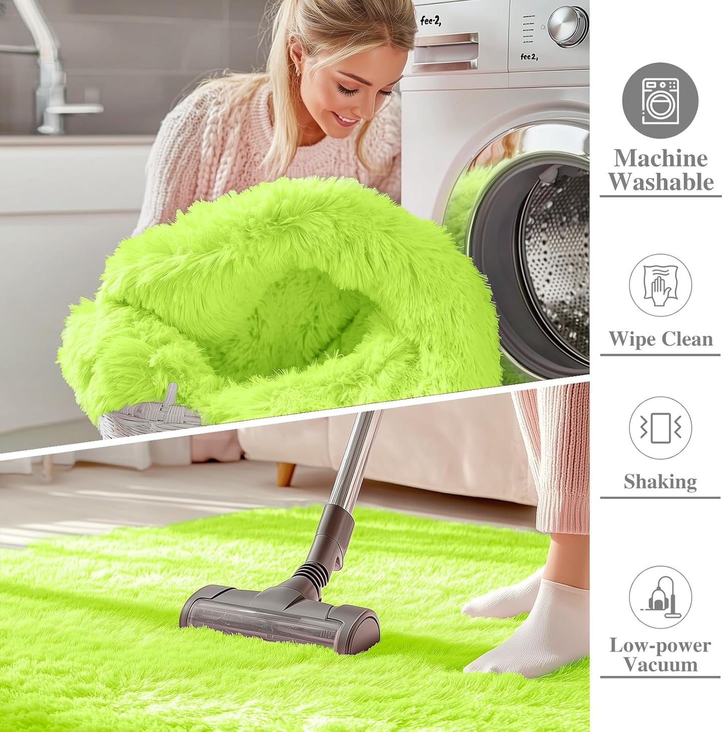 OLANLY Large Area Rug - Soft Fluffy Shaggy Carpet for Living Room & Bedroom | 8x10, Lime Green