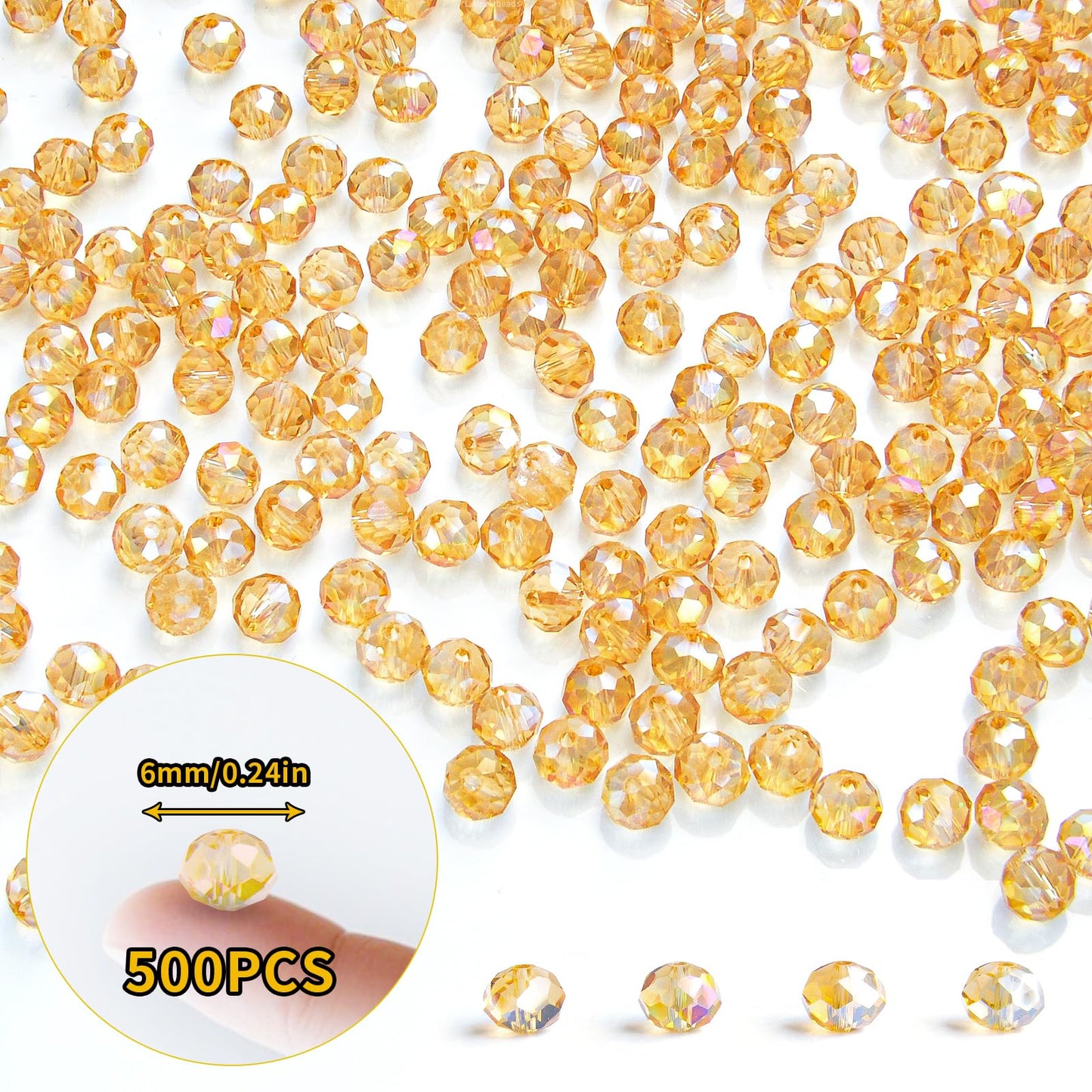 Laopottbeads 500Pcs 6mm Crystal Glass Beads for Jewelry Making Beads for Bracelets Necklace Pendants Making Supplies(Gold Champagne)