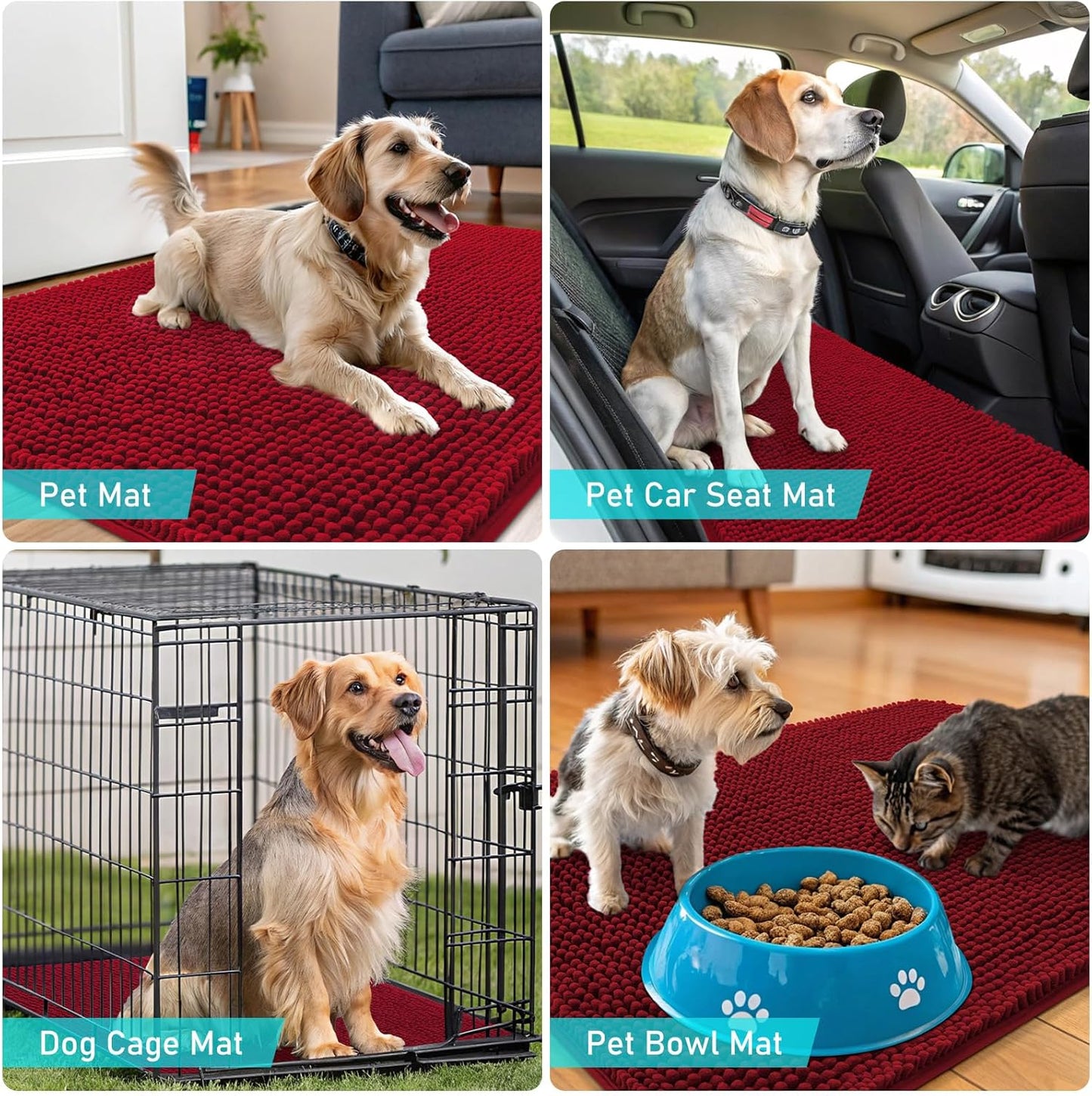 OLANLY Dog Door Mat - Absorbent Non-Slip Mud Mat for Indoor Use | Quick Dry Chenille, 50x30, Red
