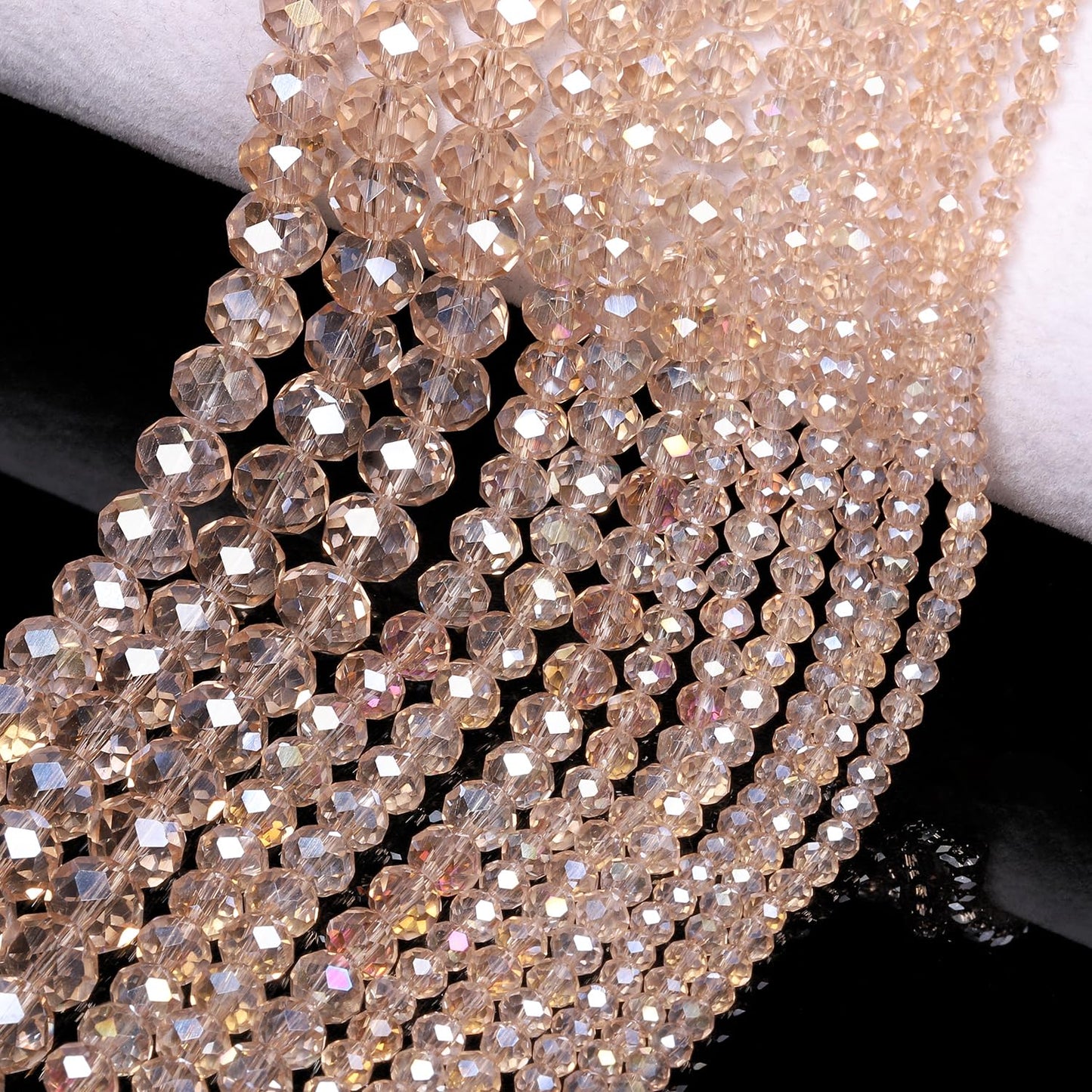 NITOPUPU 300pcs 8mm Crystal Glass Beads for Jewelry Making Faceted Rondelle Flat Beads for Bracelets Necklace Earrings DIY Crafts (Champagne Crystal AB Bead)