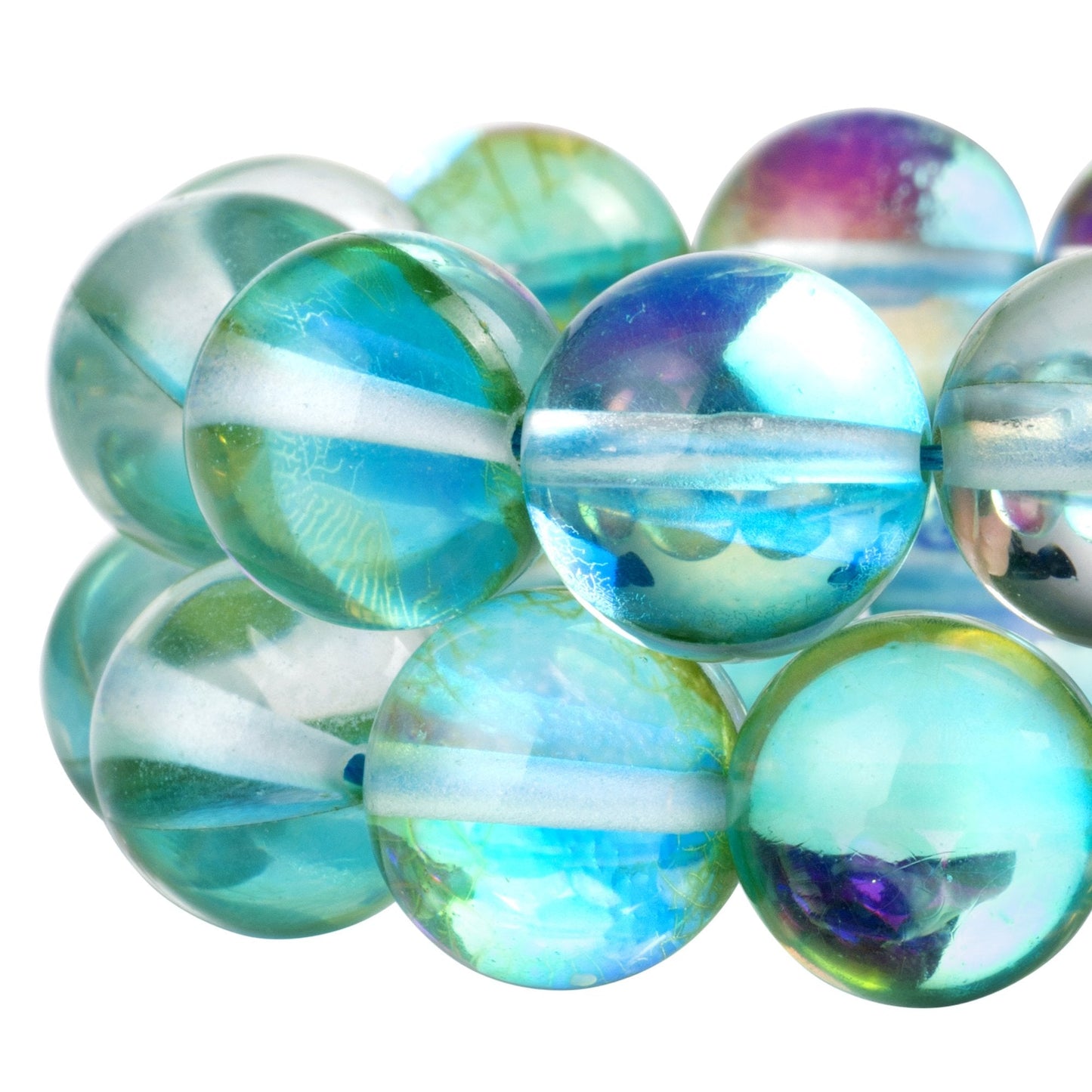 RUBYCA Round Moonstone Crystal Glass Beads Aura Iridescent for Jewelry Making (1 Strand, 12mm, Green)