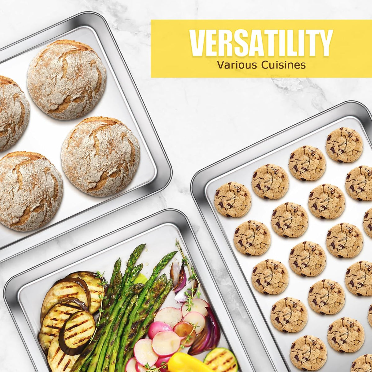Terlulu Stainless Steel Baking Sheet Set - Nonstick Half Sheet Pan for Oven | 2-Piece, 17.3'' x 12.3'' x 1''