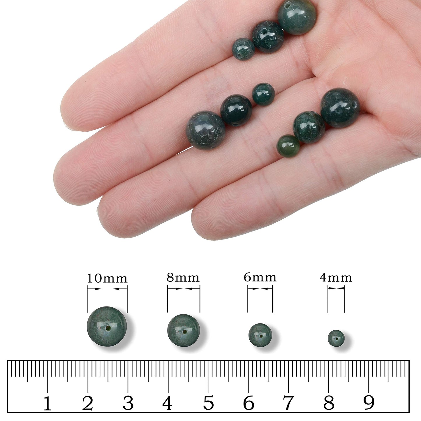 AD Beads Natural Gemstone Round Loose Beads 15" for Bracelet Necklace Earrings Jwelery Making Crafts DIY (8mm, Moss Agate)