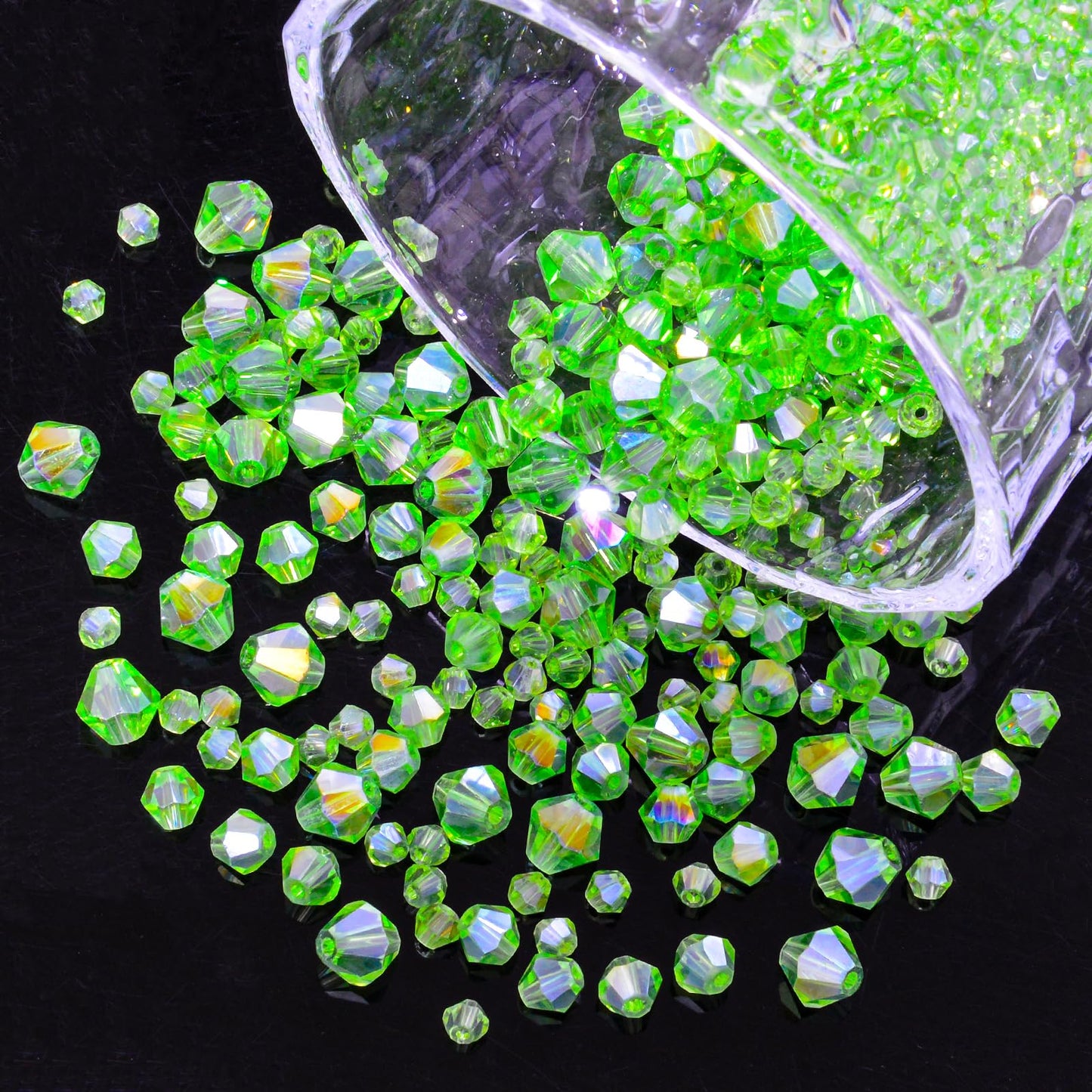 1550PCS Bicone Crystal Glass Beads Set for Jewelry Making, 3mm 4mm 6mm 8mm Sparkling Faceted Beads Sorted by Size for Bracelets, Necklaces, Suncatchers & DIY Crafts(Green)