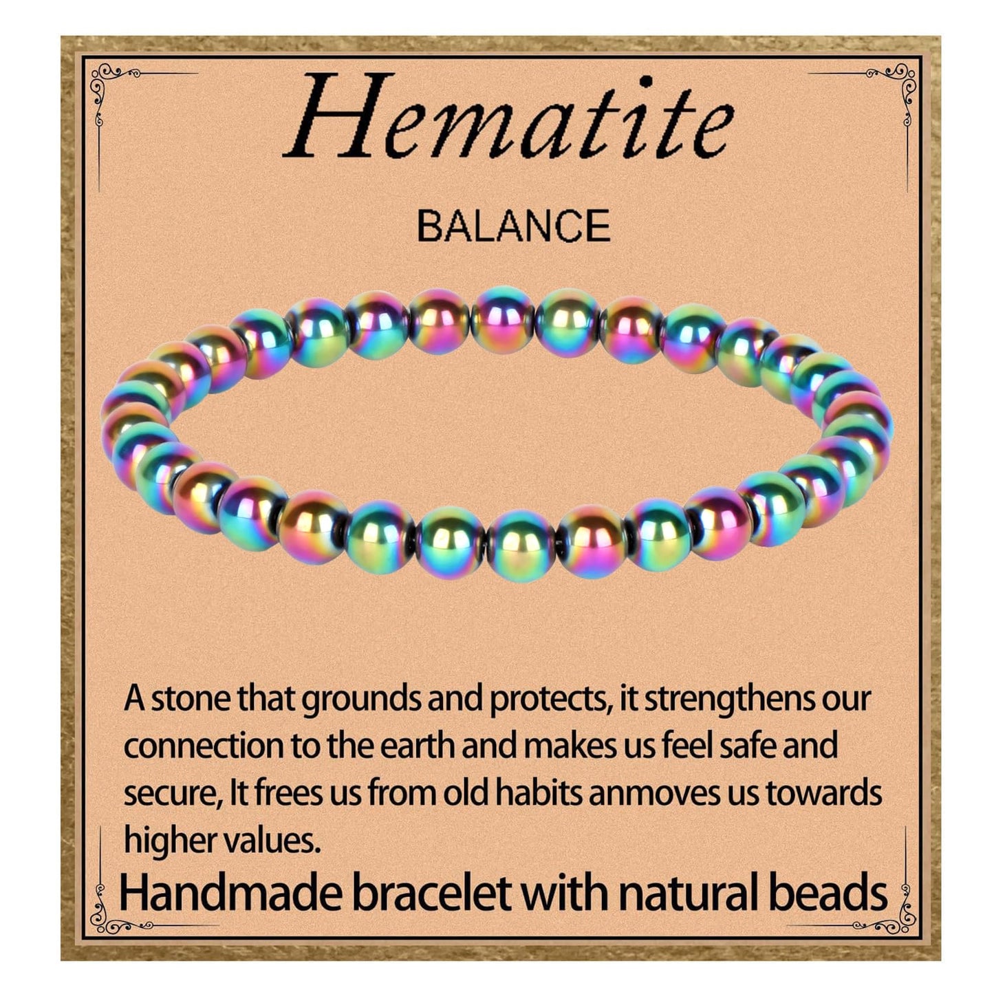 LPBeads Handmade Natural Gemstone Stretch Elastic 6mm Rainbow Coated Hematite Bracelet Healing Crystal Round Stone Beads Jewelry Gifts for Women Men