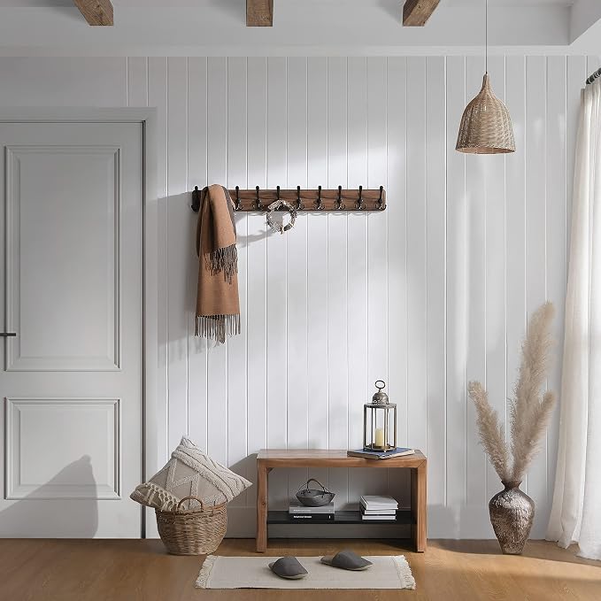 SKOLOO Rustic Large Coat Rack Wall Mount-38.6'' Long Coat Rack for Wall, Wood Coat Rack Hook, Farmhouse Coat Hanger Wall Mount for Hanging Jacket Coat