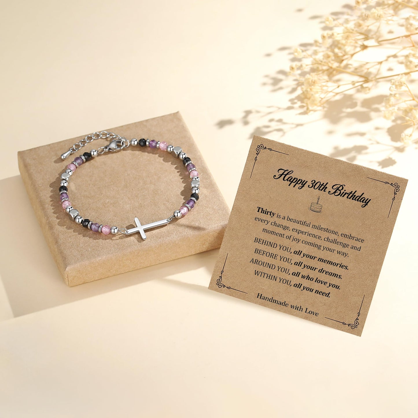30th Birthday Gifts for Women, 30th Birthday Decorations for Her, Dainty Christian Cross Bracelet – Adjustable Anxiety Relief Friendship Jewelry for Friend, Sister, Wife