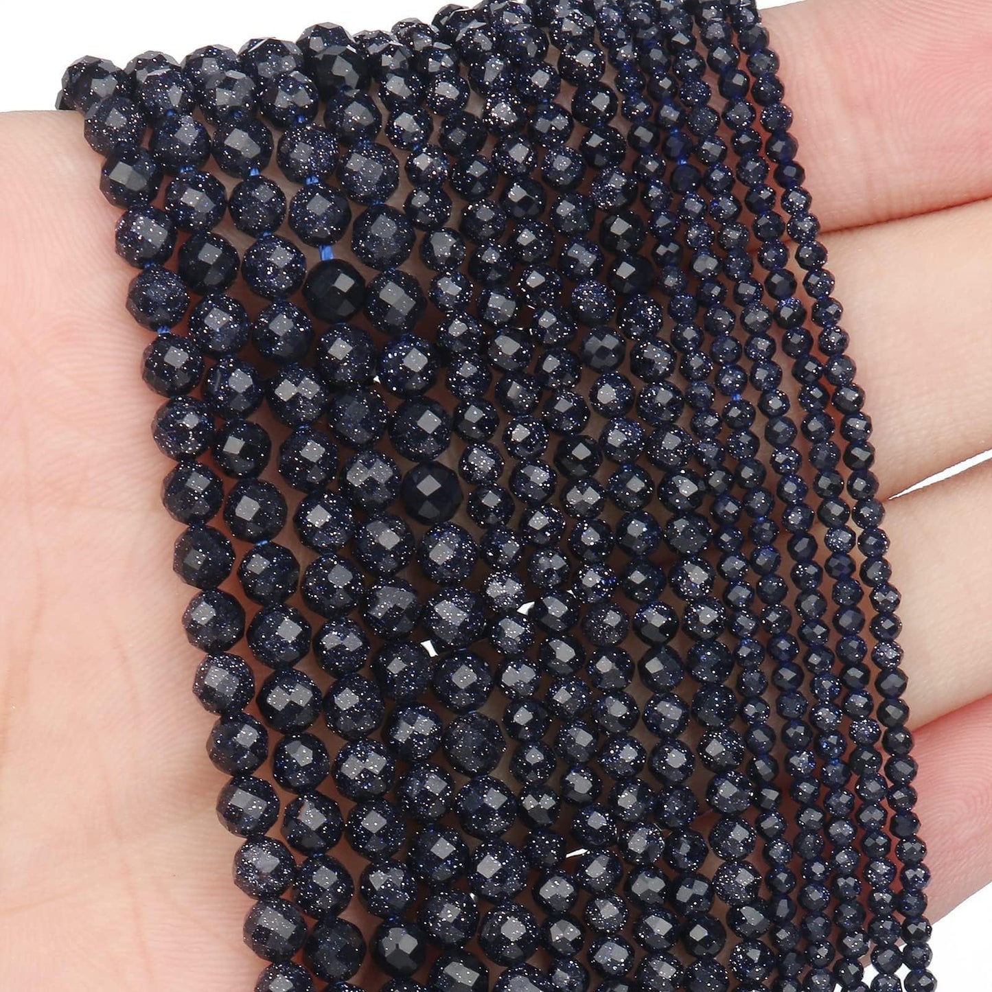 Song Xi 180pcs 2mm Natural Blue Sandstone Gemstone Beads Faceted Round Loose Stone Beads for Jewelry Making (1 Strand)