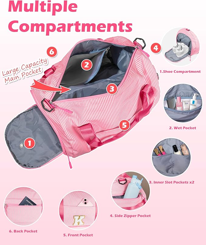 Gift Ideas for Teen Girls, Girl Gym Bag, Kids Initial Overnight Duffel Bags with Shoe Compartment, Personalized Travel Bag with Makeup Pouch, Graduation Gifts for Daughter Niece (Letter N)