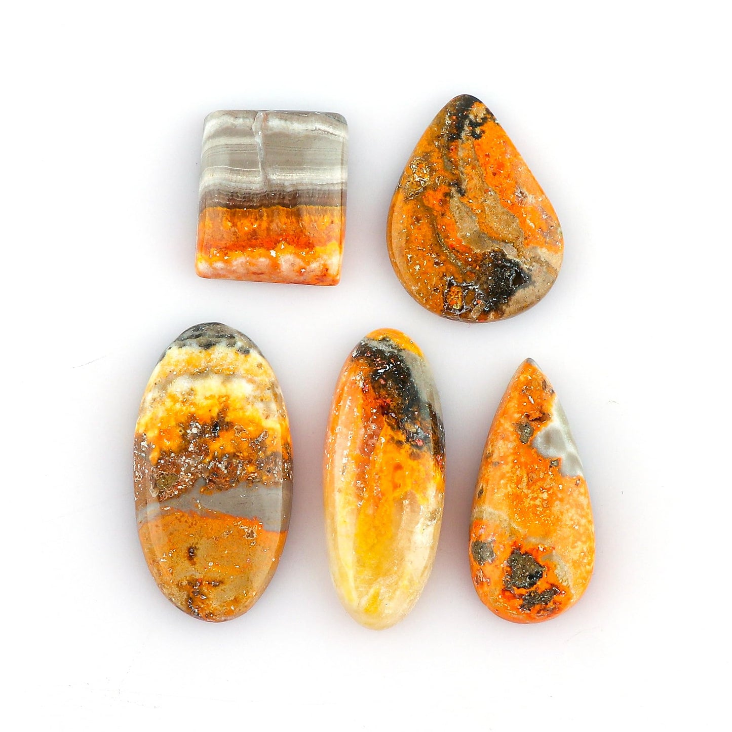 CRYSTALINES 5pcs, Natural Bumble Bee Jasper Gemstone Cabochon, Wholesale Polished Crystals, DIY Jewelry Making, Bulk Yellow Jasper Loose Supplies, Wire Wrapping, Gem Collection, AAA Grade