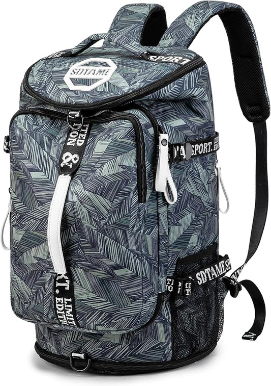 Gym Duffle Bag Backpack with Shoe Compartment,4 ways Travel Backpack for Women and Men,Multi-Functional Weekender bag with Waterproof Layer&Laptop Compartment for Fitness, Travel,Camping