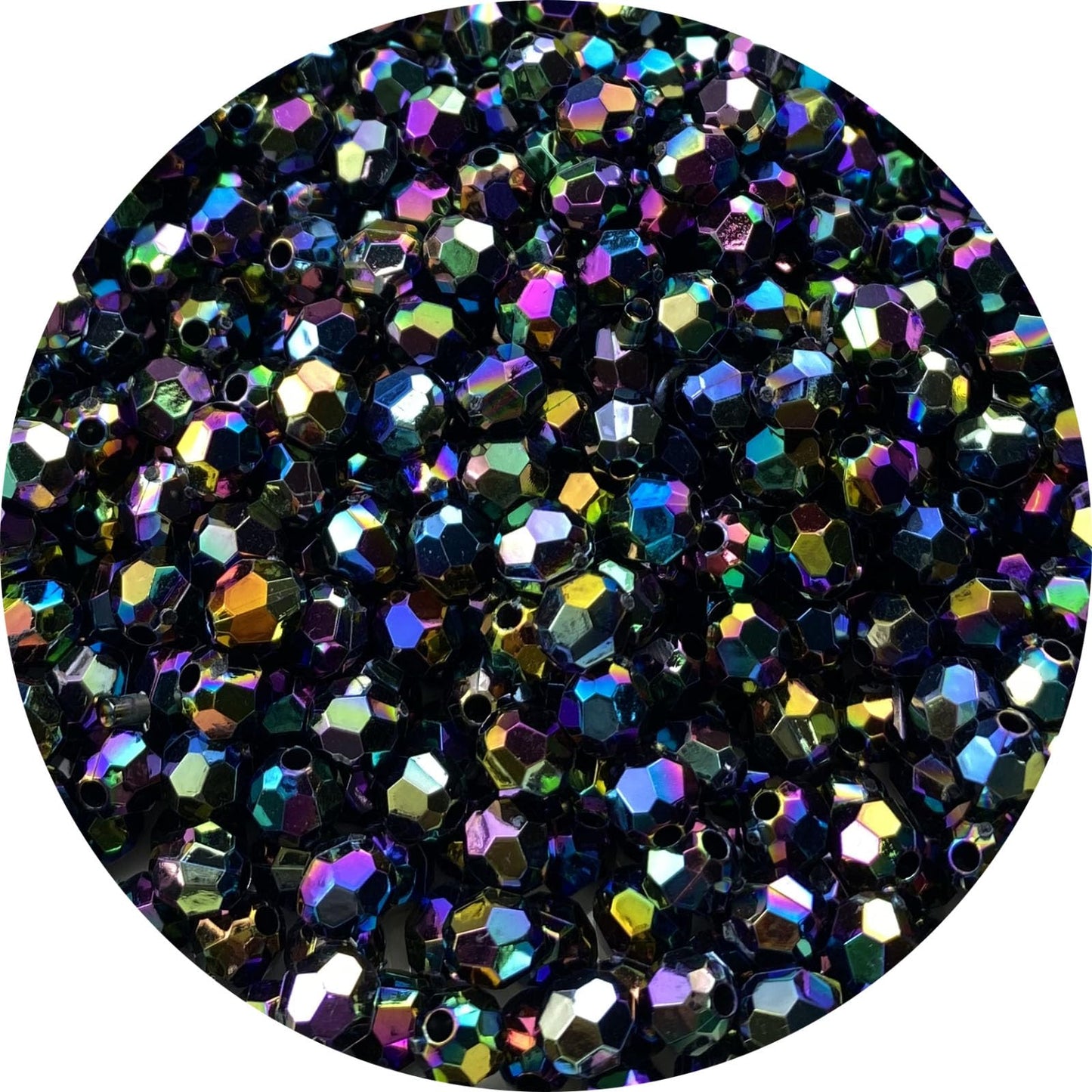 Tingoons 400 PCS 8mm Acrylic Faceted Spacer Beads AB Color Glossy Round Loose Beads for Jewelry Making Bracelet Necklace Earring Ornament Wind Chimes Key Chains(Black AB)