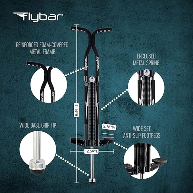 Flybar Master Pogo Stick for Kids Ages 9+, 80–160 lbs – Easy Grip Handles – Active Exercise Toy for Tweens & Teens – Outdoor Toy with Non-Slip Foot Pegs for Boys and Girls – No Assembly Needed